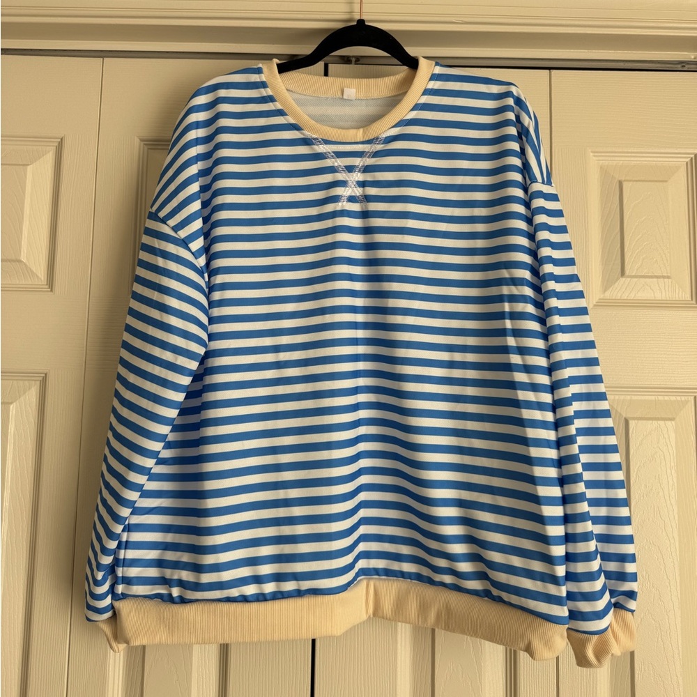 Amazon Labolliy Women Striped Oversized Sweatshirt